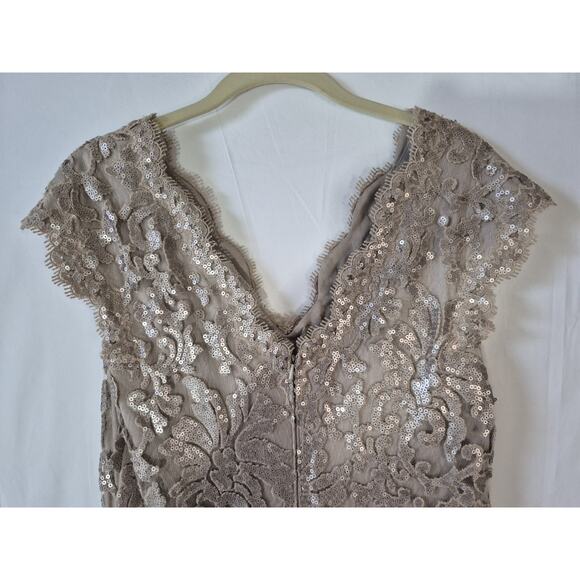 Tadashi Shoji Womens Sequin Lace Tan Wedding Party Evening Maxi Gown US 12 - Picture 7 of 9